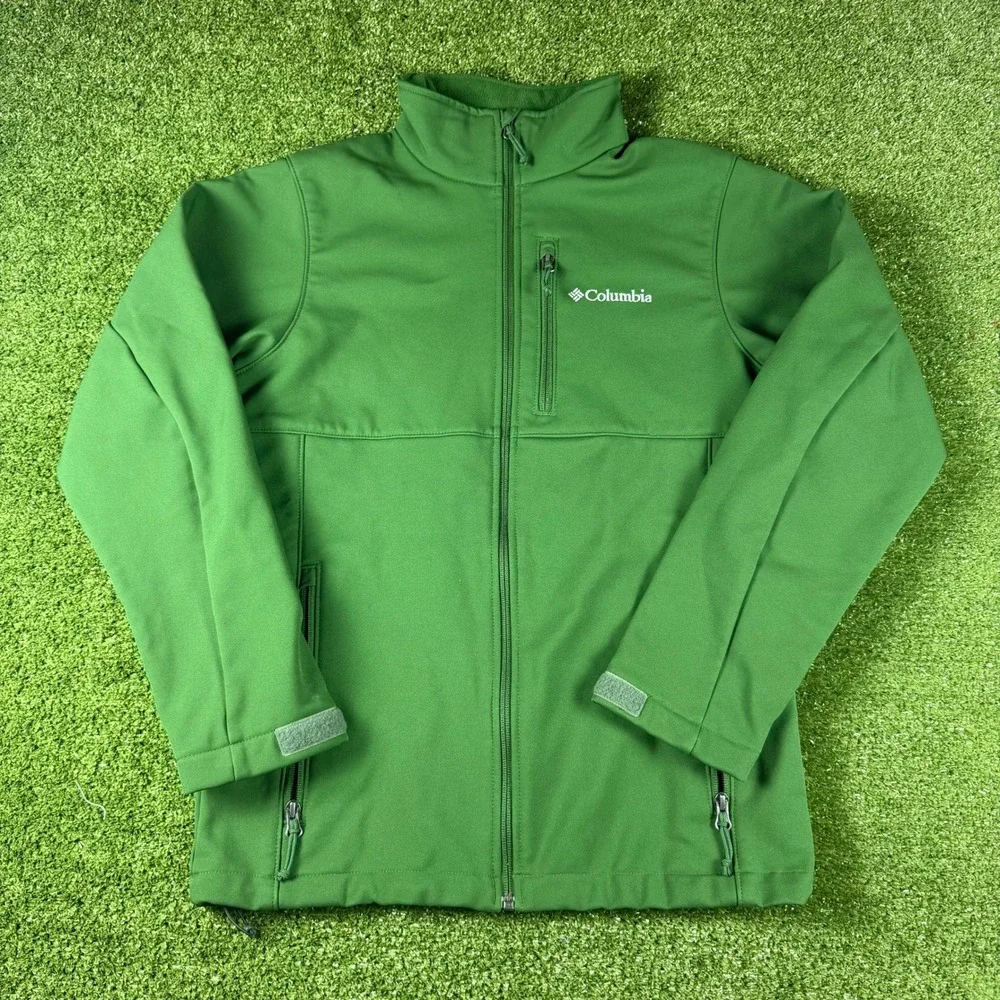 Columbia Mens Green Softshell Full Zip Fleece Lined Jacket Small Outdoor Coat